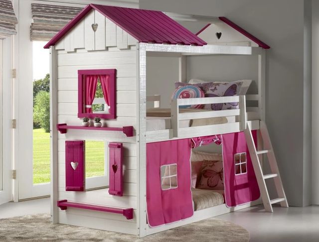 Donco Kids Sweetheart Pink/White Youth Twin/Twin Bunkbed with Tent Kit-1