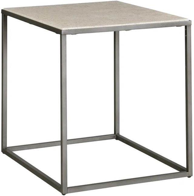 Hammary® Modern Basics Brown Marble Top Rectangular End Table with Antique Silver Base-0