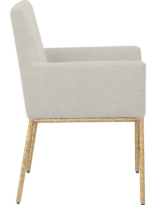 Meridian Furniture Reeves Cream/Brushed Brass Chenille Upholstered Dining Arm Chair-2