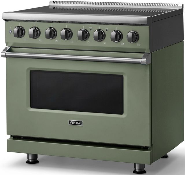 Viking® 5 Series 36" Eucalyptus Pro Style Induction Range with Polished Chrome Trim-2