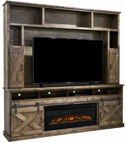 Legends Home Farmhouse Barnwood 94" Fireplace TV Stand-1