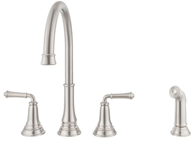 American Standard Delancey® Stainless Steel 2-Handle Widespread Kitchen Faucet with Side Spray-2