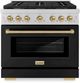 ZLINE Autograph Edition Paramount 36" Stainless Steel Pro Style Dual Fuel Range with Black Matte Door and Champagne Bronze Accents-0