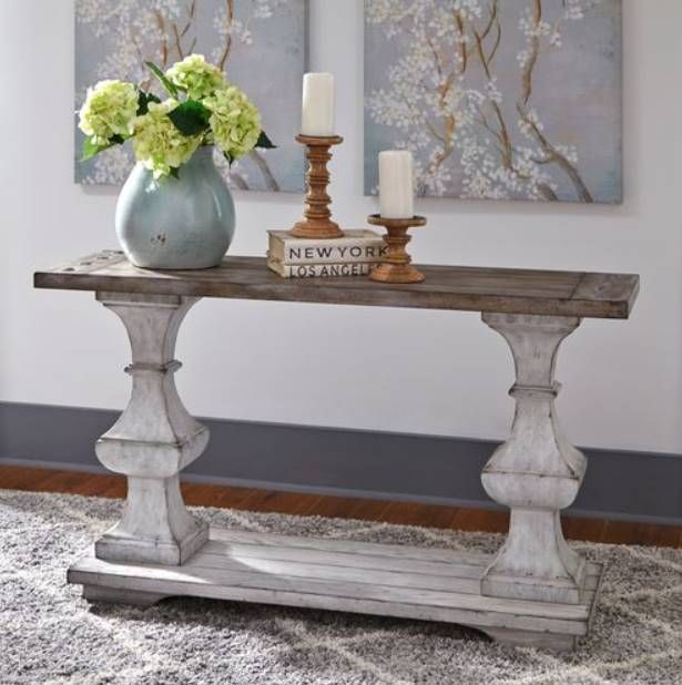 Liberty Furniture Sedona Gravel Sofa Table with Heavy Distressed White Base-1
