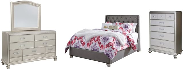Signature Design by Ashley® Coralayne 4-Piece Silver Full Upholstered Panel Youth Bed Set-0
