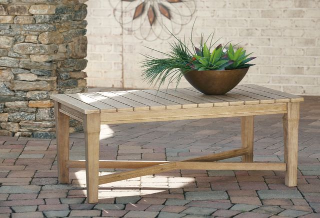 Signature Design by Ashley® Carter Hall Beige Wooden Outdoor Cocktail Table-2