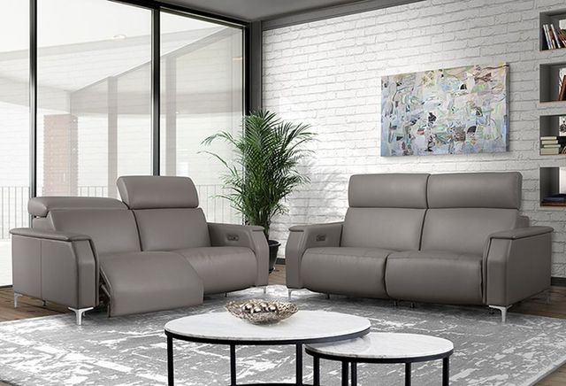 Via Furniture Roma Gray Power Reclining Condo Sofa with Adjustable Headrest-1