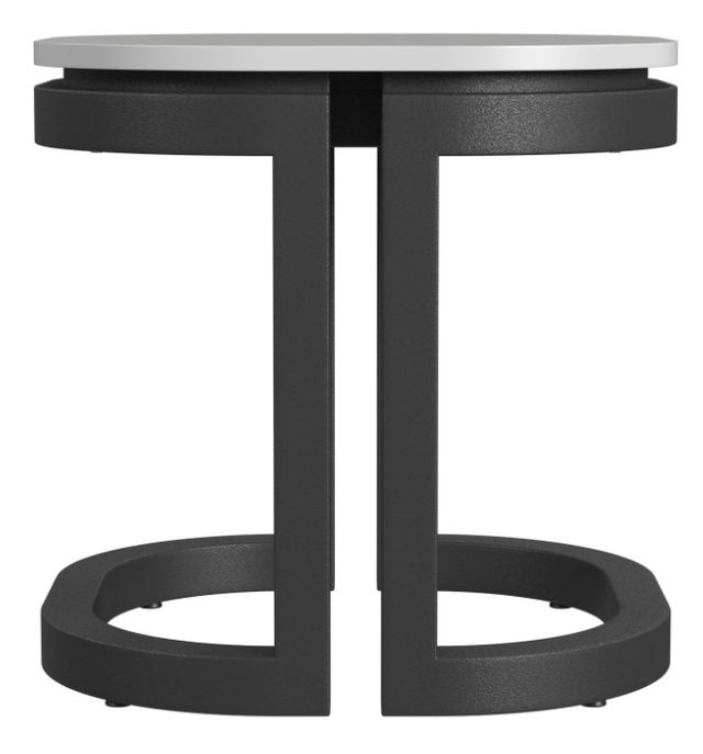 Sunset West Malibu White Sintered Stone Top Outdoor End Table with Matte Coal Aluminum Base-1
