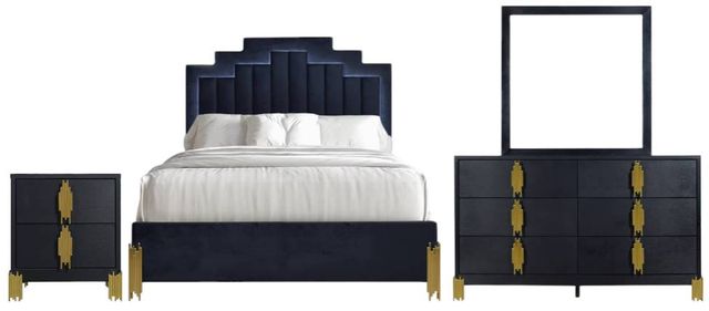 New Classic® Home Furnishings Empire 4-Piece Black King Panel Bedroom Set-0