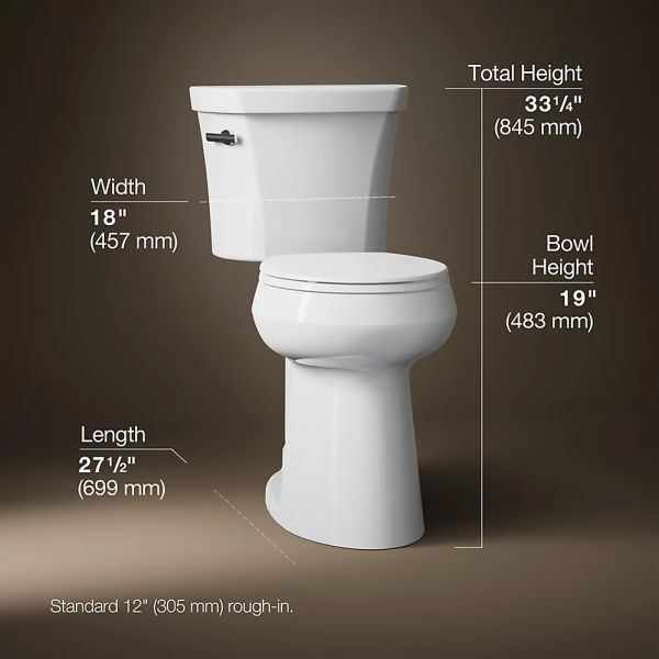 KOHLER® Highline® White 2-Piece Tall Round-Front Toilet, 1.6 Gpf-4