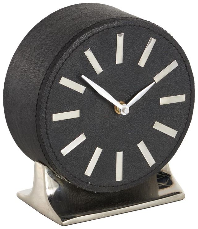 Deco Marche Black Round Decorative Clock with Silver Rectangular Base-0