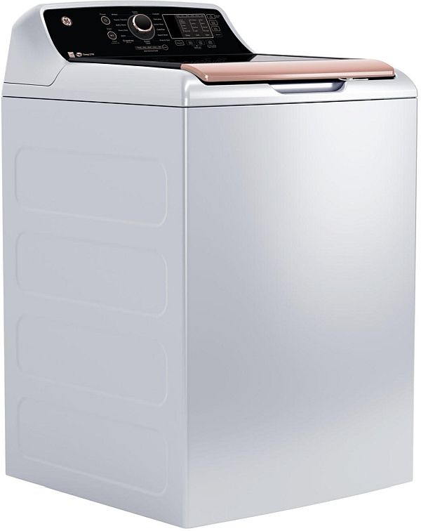 GE® 5.3 Cu. Ft. White and Rose Gold Top Load Washer with Built-In Wi-Fi-1