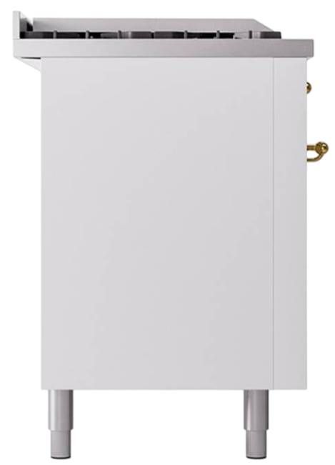 Ilve® Nostalgie II Noblesse 60'' White Pro Style Dual Fuel Range with Brass Trim-2