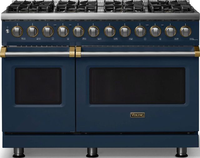 Viking® 5 Series 48" Slate Blue Pro Style Dual Fuel (NG) Range with Brushed Brass Trim-0