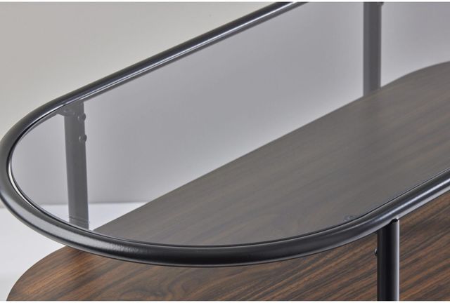Adesso® Gavin Smoke Glass Top Coffee Table with Walnut Shelve and Metal Black Legs-1