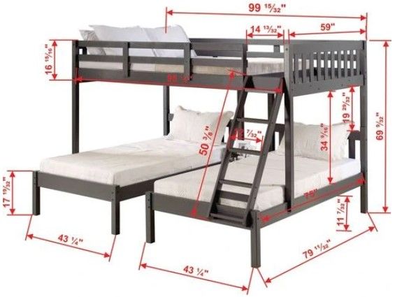 Donco Kids Treble Dark Gray Youth Full/Double Twin Bunkbed-2