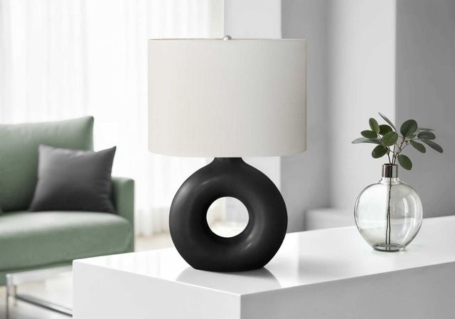 Monarch Specialties Inc. Black Ceramic Table Lamp with Ivory Shade-2