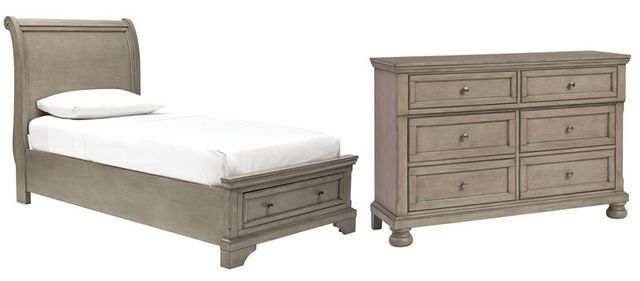 Signature Design by Ashley® Lettner 2-Piece Light Gray Twin Sleigh Storage  Bed Set-0