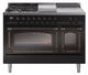 Ilve® Nostalgie II Noblesse 48'' Glossy Black Pro Style Dual Fuel Range with Burnished Trim-0