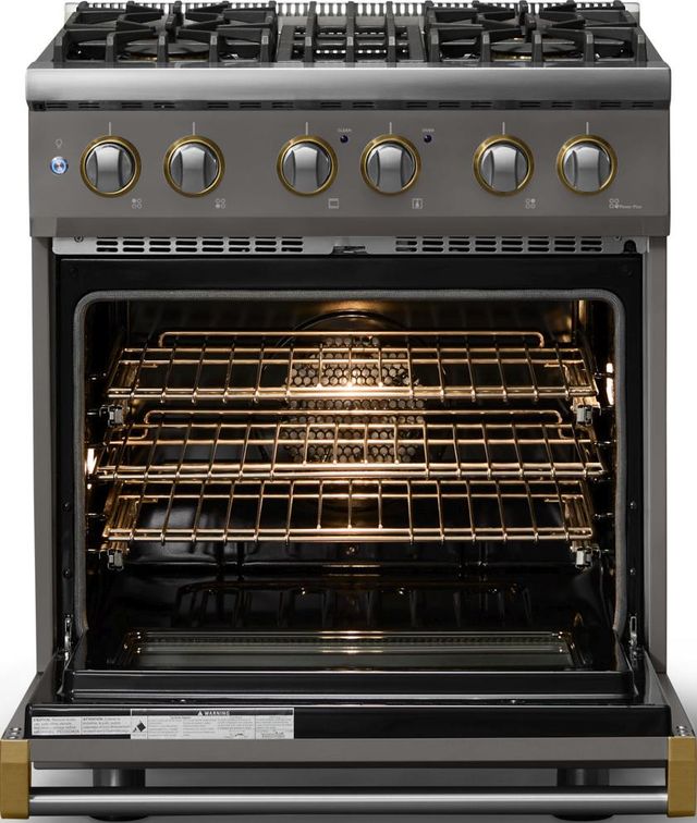 Viking® 5 Series 30" Damascus Gray Pro Style Dual Fuel (LP) Range with Brushed Brass Trim-1