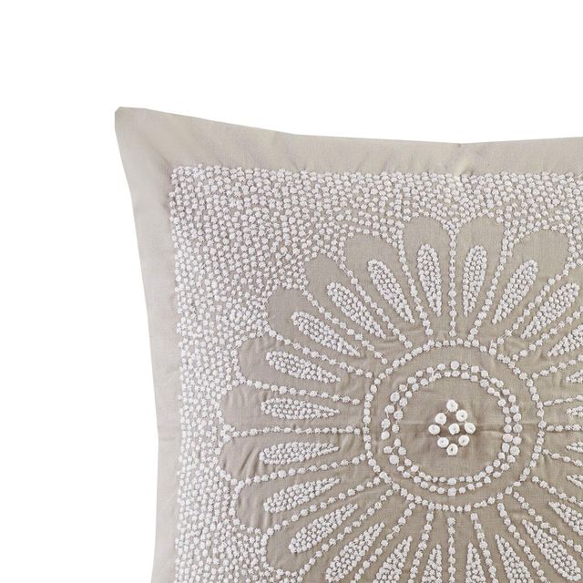 Olliix by INK+IVY Sofia Taupe Cotton Embroidered Decorative Square Pillow-2