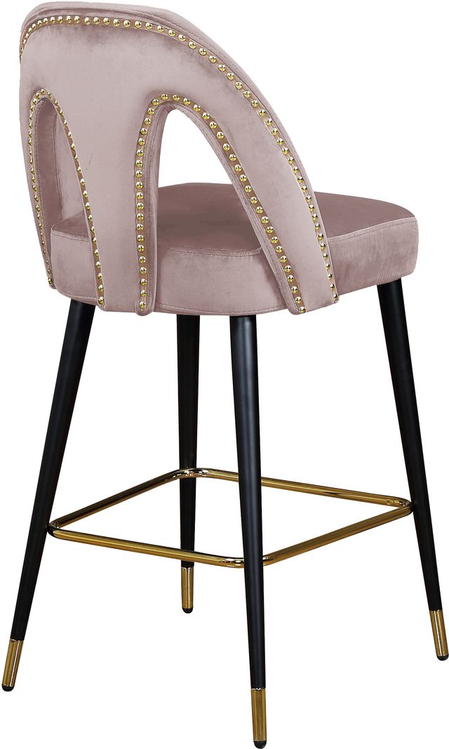 Meridian Furniture Akoya 2-Piece Pink Velvet Counter Stools-1
