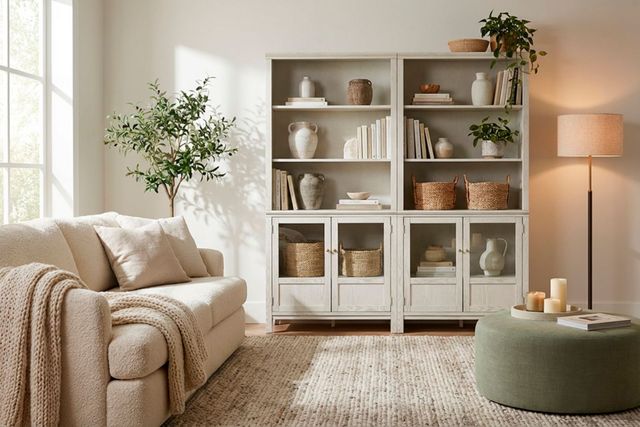 aspenhome® Sandro Brushed White 74" Bookcase with 2-Doors-2