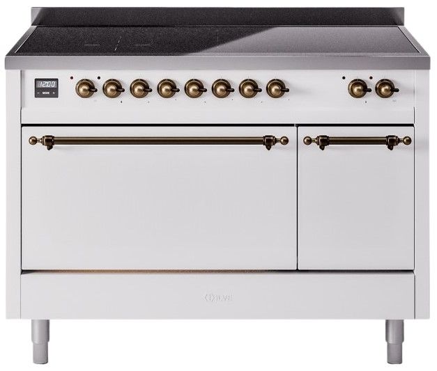 Ilve® Nostalgie II Series 48" White Pro Style Induction Range with Burnished Trim-0
