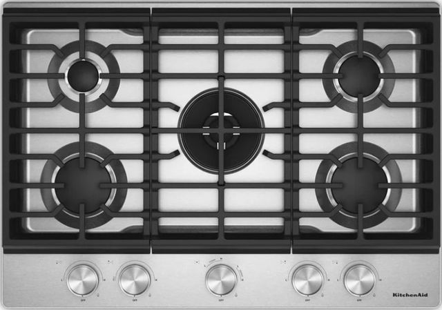 KitchenAid® 30" Stainless Steel Gas Cooktop with 5 Burners, Integrated Wok Grate and Griddle-0