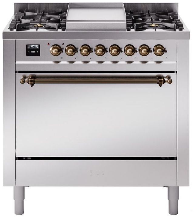 Ilve® Nostalgie II Series 36" Stainless Steel Pro Style Dual Fuel Range-0