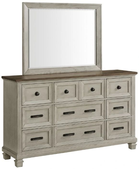 Elements International Farmington Medium Brown/Washed Stone Dresser and Mirror-0