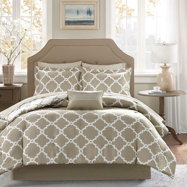 Olliix by Madison Park Essentials Merritt Taupe King Reversible Complete Comforter and Cotton Sheet Set-2