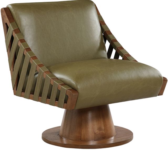 Meridian Furniture Millwin Olive/Walnut Vegan Leather Swivel Accent Chair-0