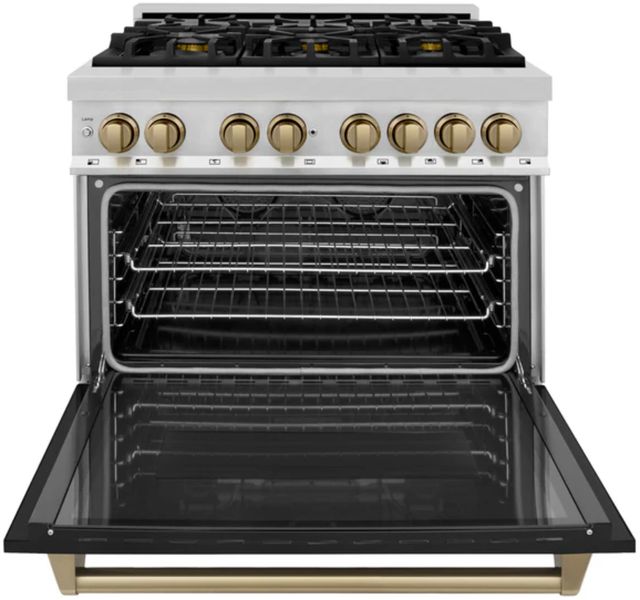 ZLINE Autograph Edition 36" Stainless Steel Pro Style Dual Fuel Range with Black Matte Door-1