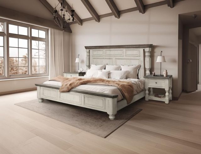 International Furniture Direct Stone White Queen Panel Bed-1