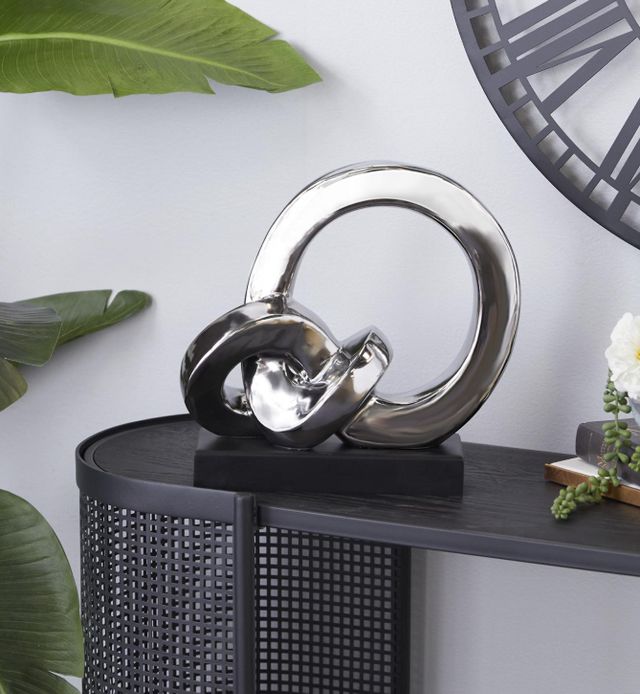 Deco Marche Silver Abstract Link Decorative with Black Base-3
