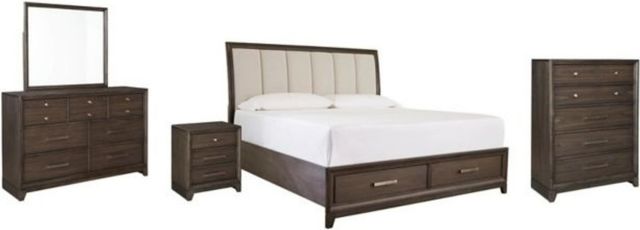 Signature Design by Ashley® Brueban 5-Piece Chestnut Brown/Gray King Panel Storage Bed Set-0