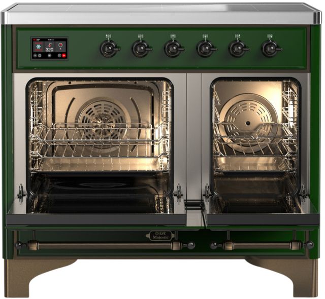 Ilve® Majestic III 40" Emerald Green Pro Style Induction Range with Solid Door and Burnished Trim-1