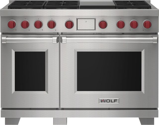 Wolf® 48" Stainless Steel Pro Style Dual Fuel Range and Infrared Griddle