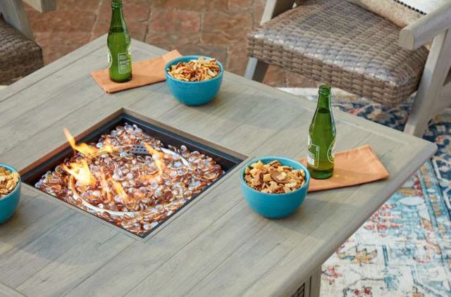Signature Design by Ashley® Carisbo Beige Aluminum/Resin Square Outdoor Fire Pit Table-5