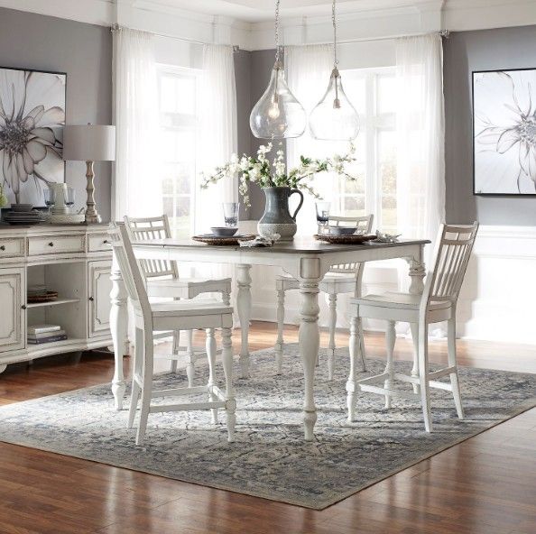 Liberty Furniture Magnolia Manor 5-Piece Antique White/Weathered Bark Optional Gathering Dining Set-1