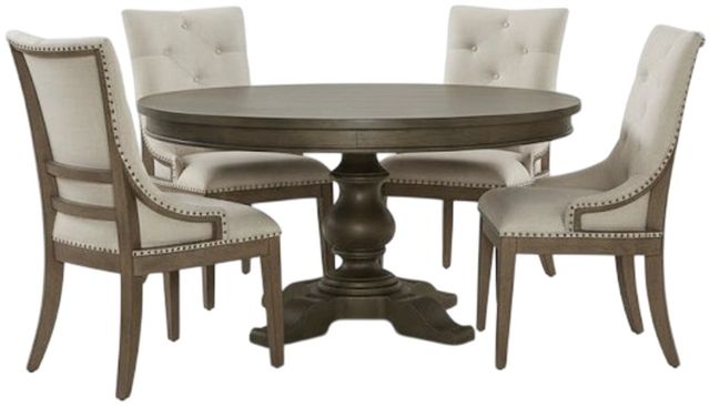 Liberty Furniture Americana Farmhouse 5-Piece Beige/Dusty Taupe Pedestal Dining Set-0