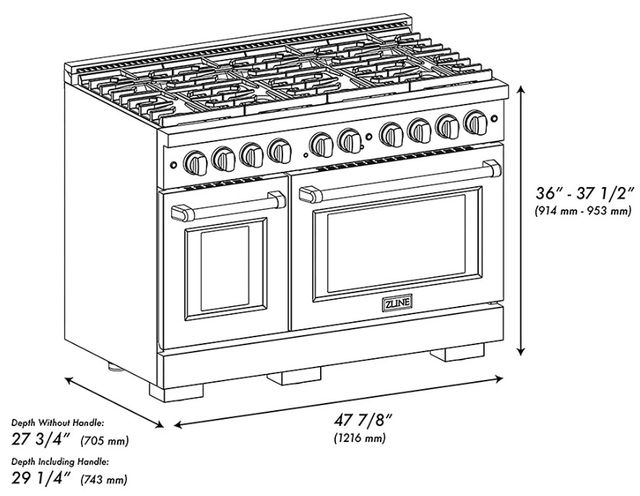 ZLINE Autograph Edition Paramount 48" 6.7 Cu. Ft. Black Stainless Steel Gas Range with 8 Burner DuoPro™ Cooktop and Dual Ovens with Polished Gold Helix Handles and Accents-2