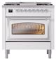 Ilve® Nostalgie II Noblesse 36'' White Pro Style Dual Fuel Range with Chrome Trim-1
