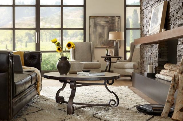 Hooker® Furniture Hill Country Luckenbach Beige End Table with Black Base-1