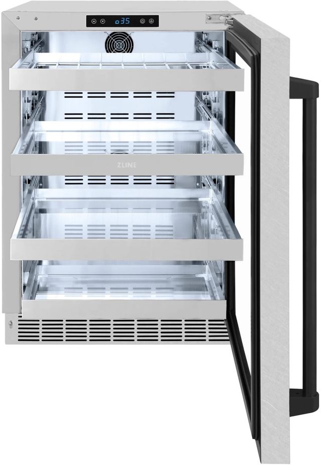 ZLINE Autograph Edition Touchstone 24" 5.2 Cu. Ft. Satin Stainless Steel Beverage Center with Glass Door and Matte Black Handle-1