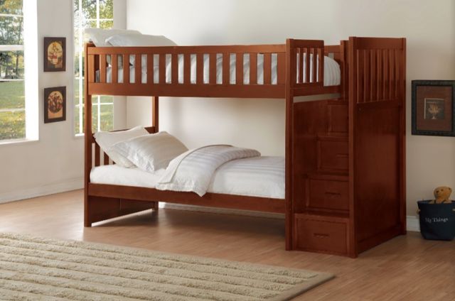 Homelegance® Rowe Dark Cherry Twin/Twin Step Bunk Bed-1