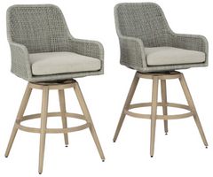 Signature Design by Ashley® Seton Creek 2-Piece Beige/Gray Outdoor Aluminum/Resin Wicker Swivel Bar Stool