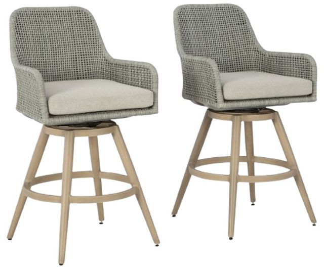 Signature Design by Ashley® Seton Creek 2-Piece Beige/Gray Outdoor Aluminum/Resin Wicker Swivel Bar Stool-0