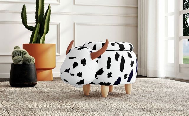 Elements International Animal Stools Black/White Cow Storage Youth Stool-1